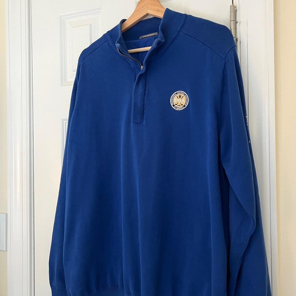 Ashworth PGA Golf Royal Blue Quarter-Zip Sweater with Crest Patch Luxury Size XL